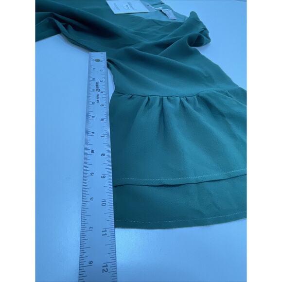 BELONGSCI NWT V Neck Bell Sleeve Shift Mini Green Dress Women L Fairy Flowy Cute - Picture 12 of 12